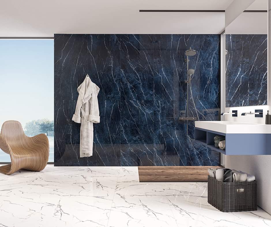 12"x24"x3/8" Antique Dark Blue Polished Porcelain Tile