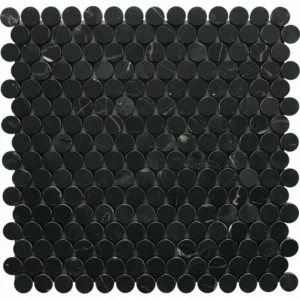 Black Honed Penny Round Marble Mosaic 11 1/4x11 3/4