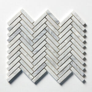Carrara Blend Honed Herringbone Marble Mosaic 12 1/8x13 3/8