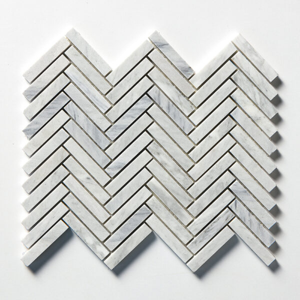 Carrara Blend Honed Herringbone Marble Mosaic 12 1/8x13 3/8