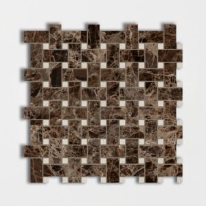 Emperador Dark & Crema Marfil Polished Basket Weave Marble Mosaic 12x12