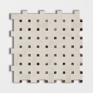 Crema Marfil & Emperador Dark Polished Basket Weave Marble Mosaic 12x12
