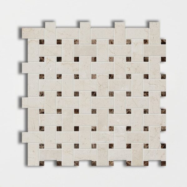Crema Marfil & Emperador Dark Polished Basket Weave Marble Mosaic 12x12