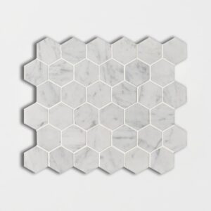 White Carrara C Honed Hexagon Marble Mosaic 12x12