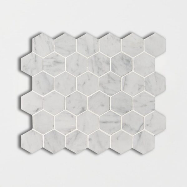 White Carrara C Honed Hexagon Marble Mosaic 12x12