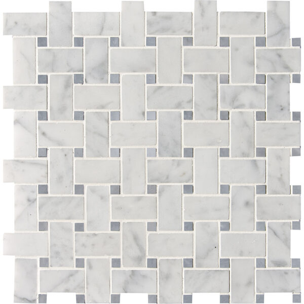White Carrara Bardiglio Honed Basket Weave Marble Mosaic 12x12