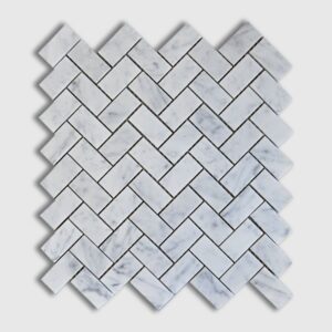 White Carrara Honed Herringbone Marble Mosaic 12 1/8x13 3/8