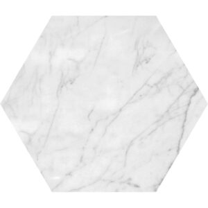 Hexagon White Carrara C Honed Marble Waterjet Decos 5 25/32x5
