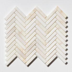 Calacatta Amber Honed Herringbone 5/8x3 Marble Mosaic 10 7/16x12 13/16