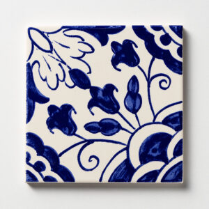 Blue Floral Glazed Ceramic Tile 6"x6"x3/8" - $10.82 / pcs