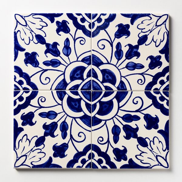 Blue Floral Glazed Ceramic Tile 6"x6"x3/8" - $10.82 / pcs