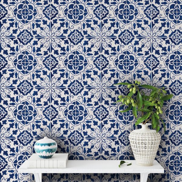 Blue Floral Glazed Ceramic Tile 6"x6"x3/8" - $10.82 / pcs