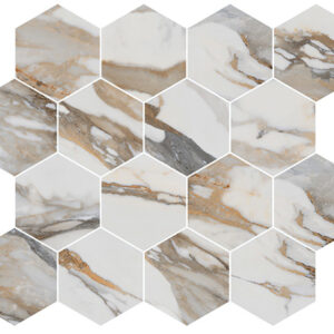 Calacatta Bold Hexagon Satin Matte 3x3 (10 MM) - $30.21 per sq. ft., $165.88 per box