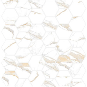 Mosaic Calacatta (Hexagon) Gold Polished 2x2 (10 MM) - $32.12 per sq. ft., $159.64 per box